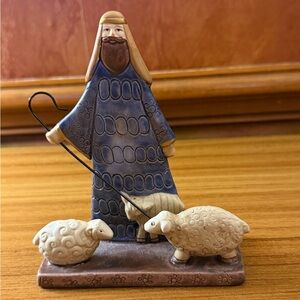 Darice Porcelain Nativity Shepherd Figurine w/ Sheep Blue Robe Christmas Decor